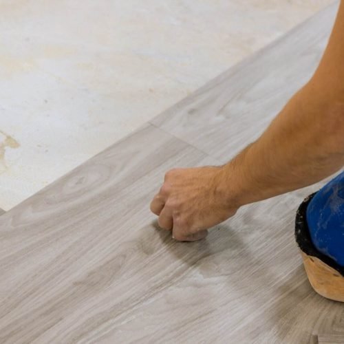 Work of the room for laying laminate on wood texture floor the new home improvement